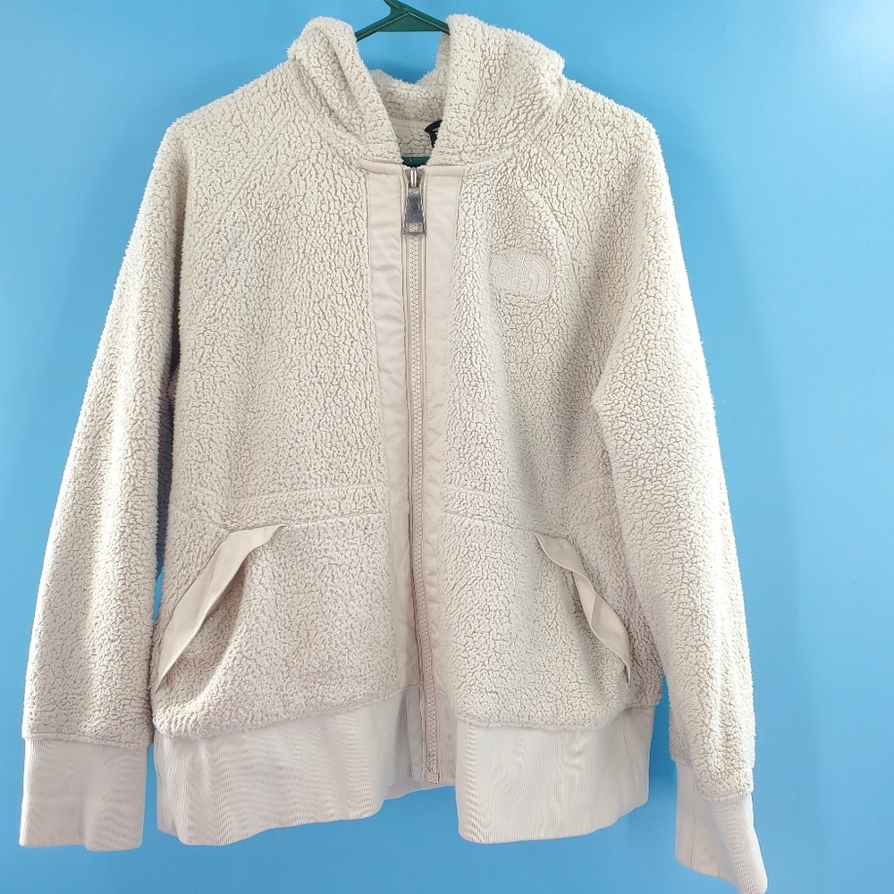 The North Face ivory sherpa hooded jacket L